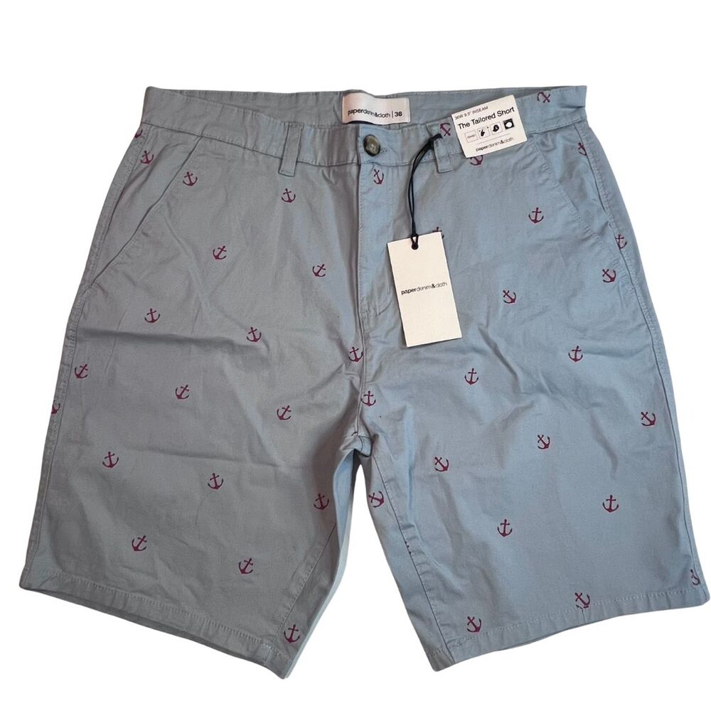 Paperdenim & Cloth Shorts Mens 36 Blue Anchors Casual Preppy Golf Resort Chinos - Picture 13 of 14
